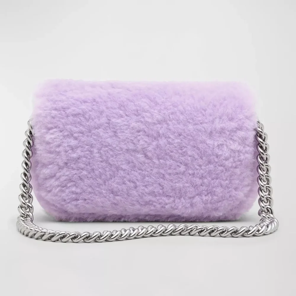 Marc Jacobs Teddy Fur The Snapshot Mini Shoulder Bag Crossbody ~NWT~ Lilac​ - Picture 6 of 7